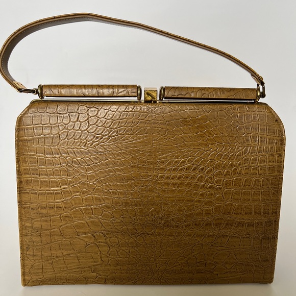 Vintage 1950s Featherlite Tan Crocodile Bag Purse - Picture 3 of 12